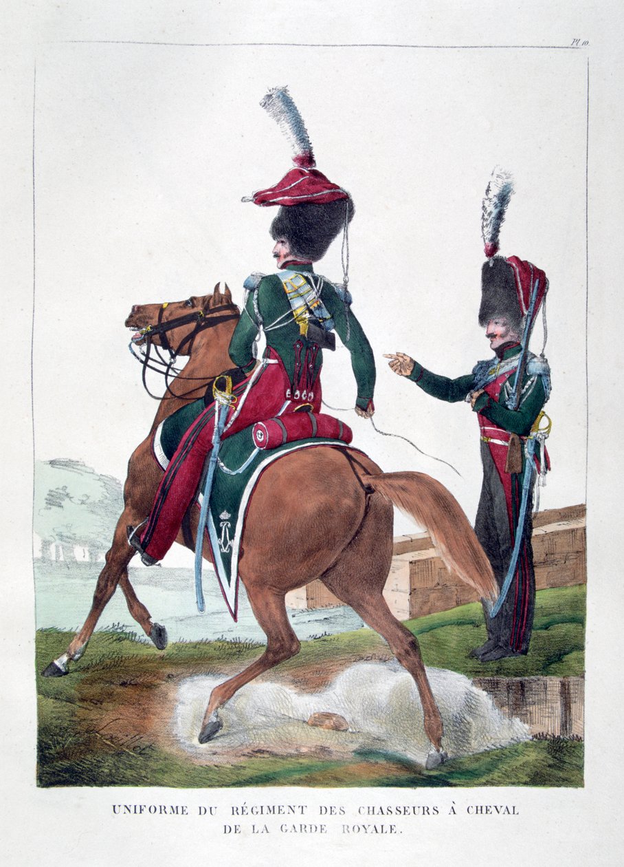 फ्रांसीसी शाही रक्षक, 1823 के घुड़सवार चेसुर रेजिमेंट की वर्दी। द्वारा चार्ल्स इटियेन पियरे मोट्टे