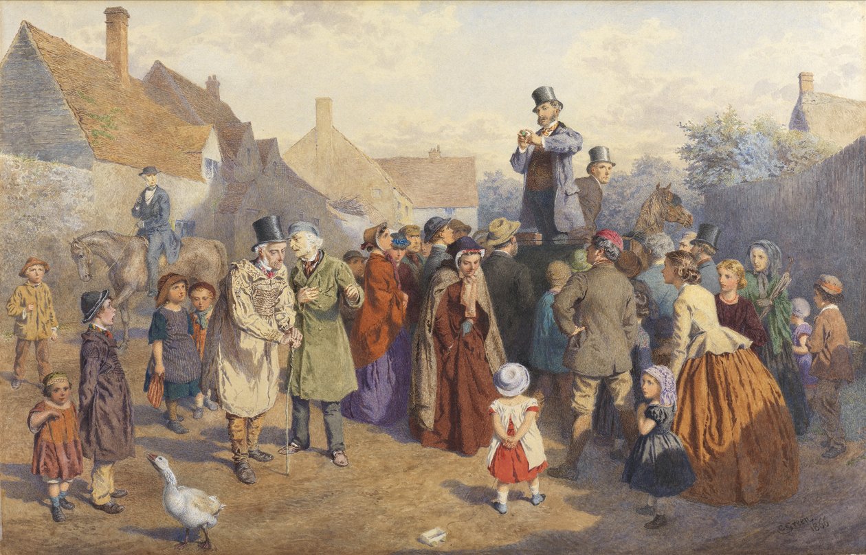 द क्वैक डॉक्टर, 1866 (wc & bodycolour on paper) द्वारा चार्ल्स ग्रीन