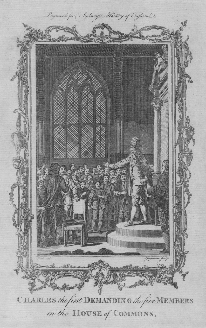 चार्ल्स I हाउस ऑफ कॉमन्स में 1773 में पांच सदस्यों की मांग करता है। द्वारा चार्ल्स ग्रिग्नेशन