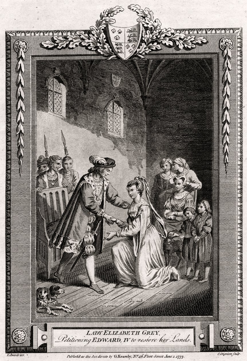 लेडी एलिजाबेथ ग्रे, एडवर्ड IV को अपनी भूमि, 15 वीं शताब्दी, 1777 को बहाल करने के लिए याचिका दायर कर रही है द्वारा चार्ल्स ग्रिग्नेशन