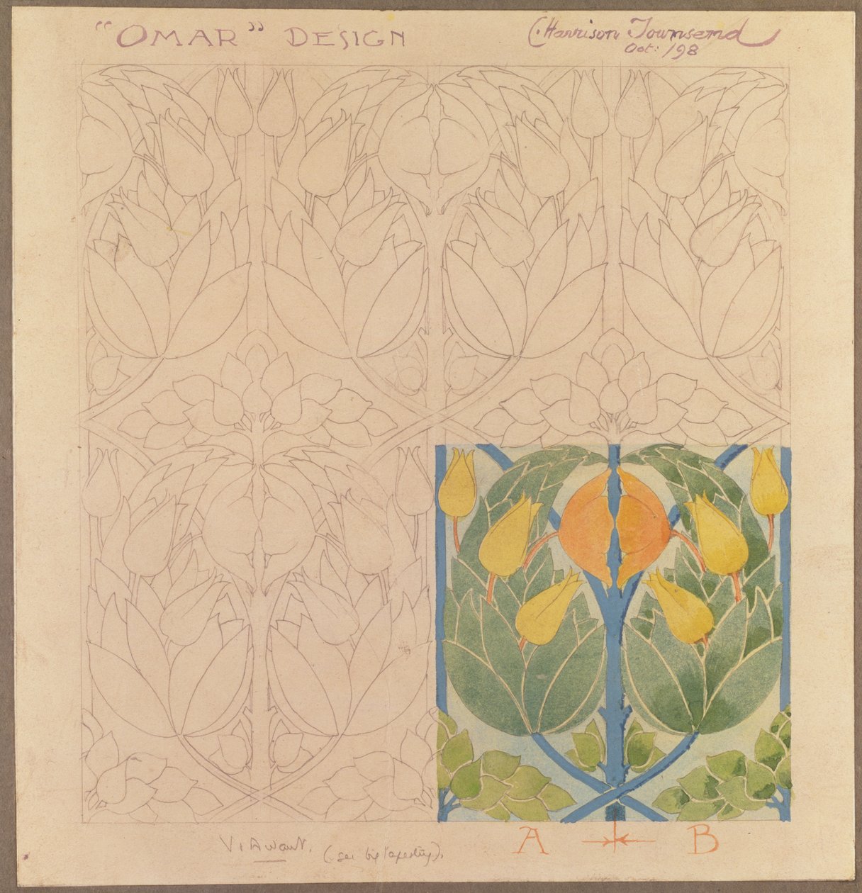 उमर, एक रेशम और ऊन डबलक्लोथ, 1898 (रेशम और ऊन) के लिए डिजाइन द्वारा चार्ल्स हैरिसन टाउनसेंड
