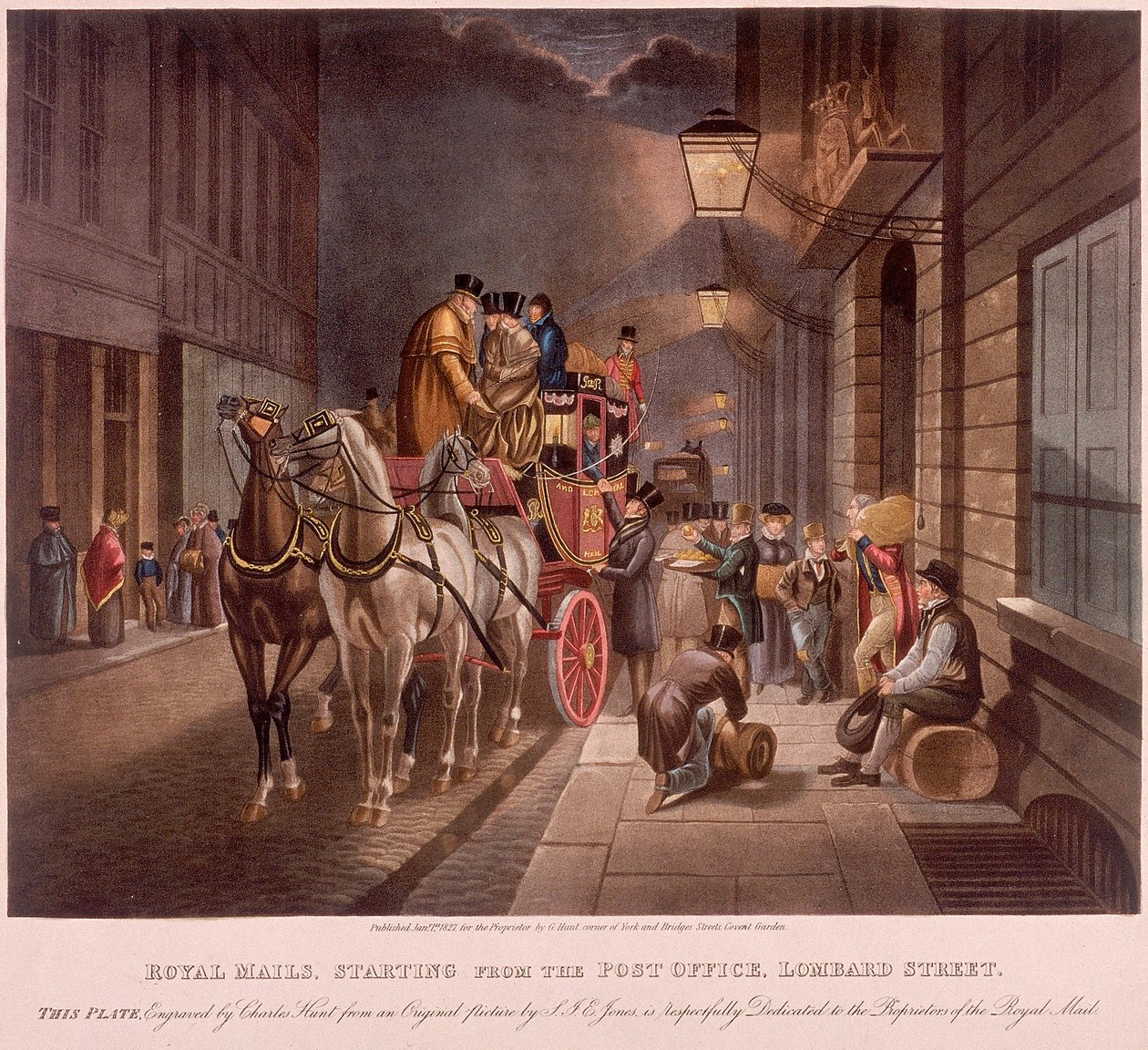 जनरल पोस्ट ऑफिस, लोम्बार्ड स्ट्रीट, लंदन, 1827 द्वारा चार्ल्स हंट
