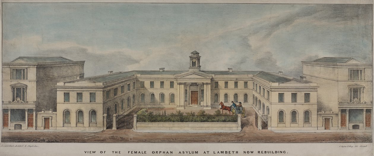 लड़कियों के लिए लैम्बेथ एसाइलम, 1758 की स्थापना, c.1840 (कलर लिथो) द्वारा चार्ल्स इंग्रे