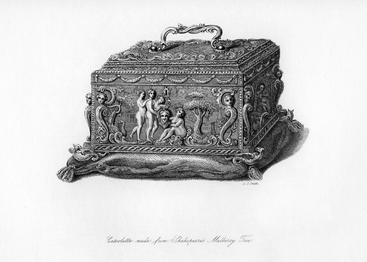 शेक्सपियर शहतूत के पेड़ की लकड़ी से बना नक्काशीदार कैसेट, c18 वीं शताब्दी, 1840 द्वारा चार्ल्स जे स्मिथ