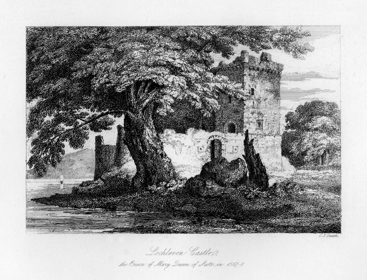 लोक्लेवेन कैसल, स्कॉटलैंड, मैरी की जेल, स्कॉट्स की रानी, 1840 द्वारा चार्ल्स जे स्मिथ