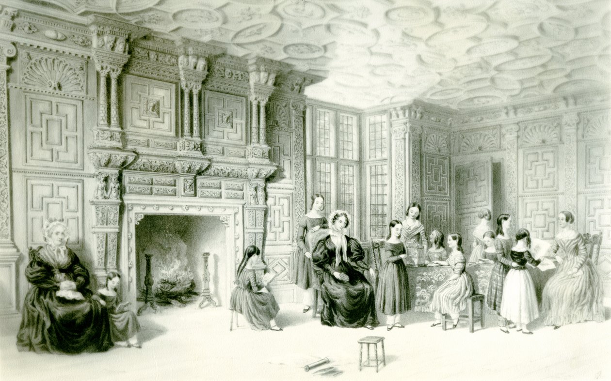 कैम्पडेन हाउस में स्कूल का कमरा, c.1840 (उत्कीर्णन) द्वारा चार्ल्स जेम्स रिचर्डसन