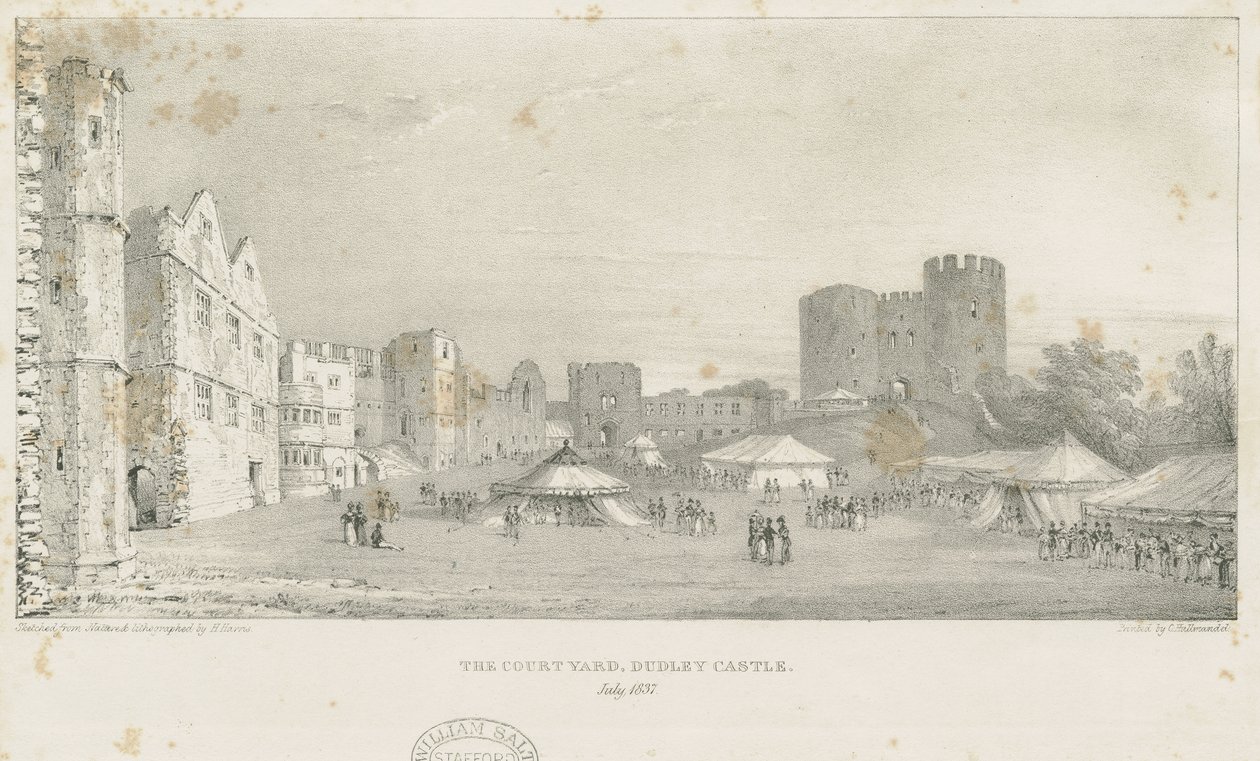 डुडले कैसल - द कीप: लिथोग्राफ, जुलाई 1837 (प्रिंट) द्वारा चार्ल्स जोसेफ हुलमंडेल