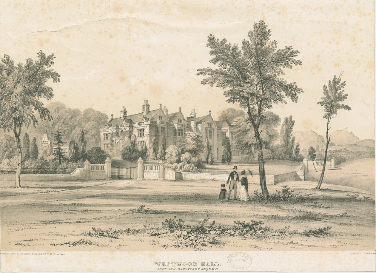 वेस्टवुड हॉल: टिंटेड लिथोग्राफ, एनडी [1832-1841] द्वारा चार्ल्स जोसेफ हुलमंडेल