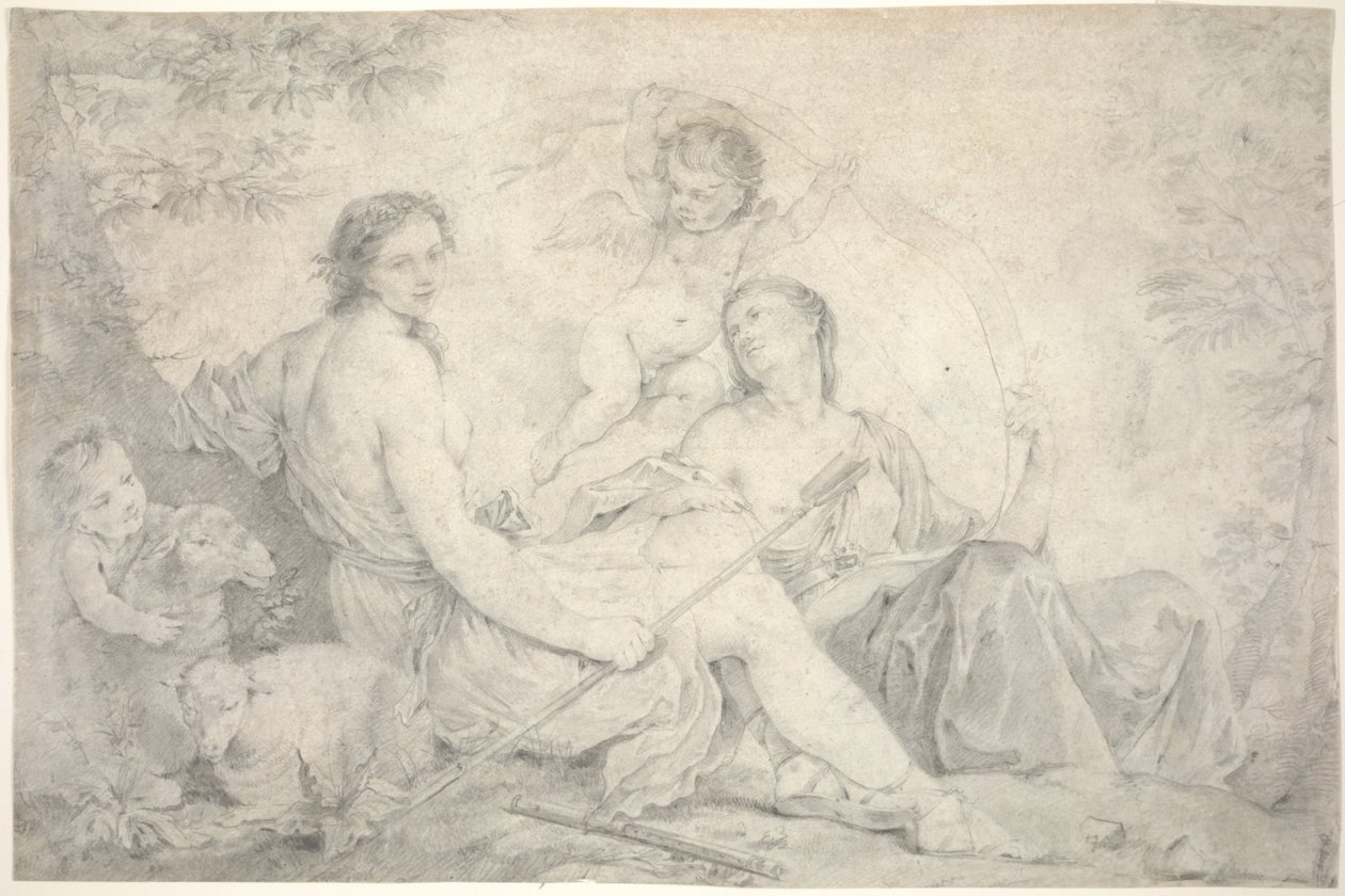 हेस्टिया इन ए माइथिकल लैंडस्केप, c.1760 (वेल्लम पर ग्रेफाइट) द्वारा चार्ल्स जोसेफ नतोइरे