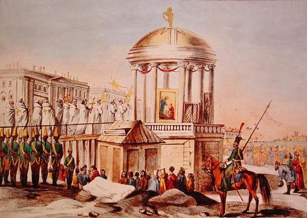 सेंट पीटर्सबर्ग में जल का आशीर्वाद, c.1820 (कलर लिथो) द्वारा चार्ल्स लास्टेरी डु साइलेंट