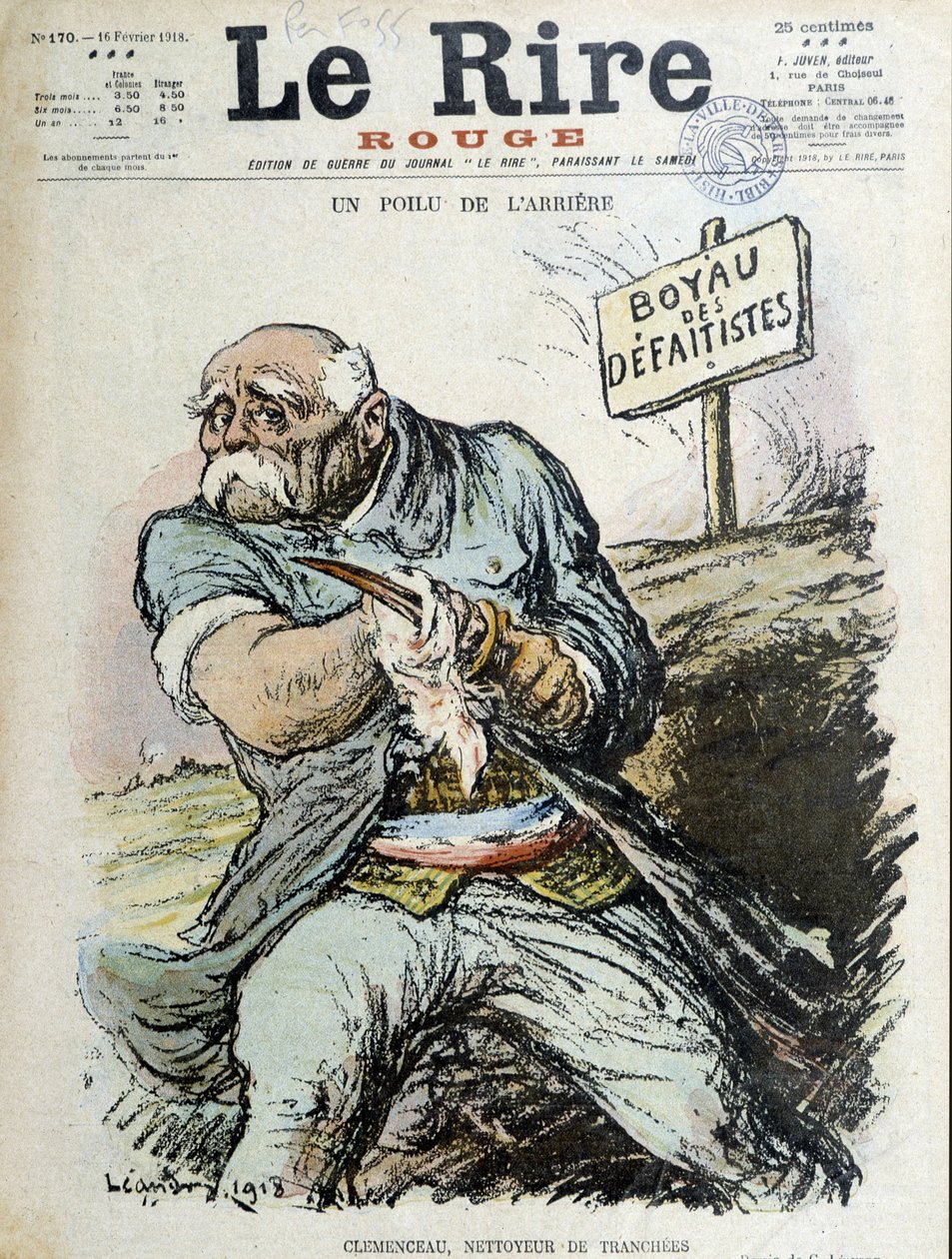 एक बालों वाला पिछला: क्लेमेंसौ, ट्रेंच क्लीनर। 16/02/1918 से "" द लाफ्टर "" को कवर करें द्वारा चार्ल्स लिएंड्रे