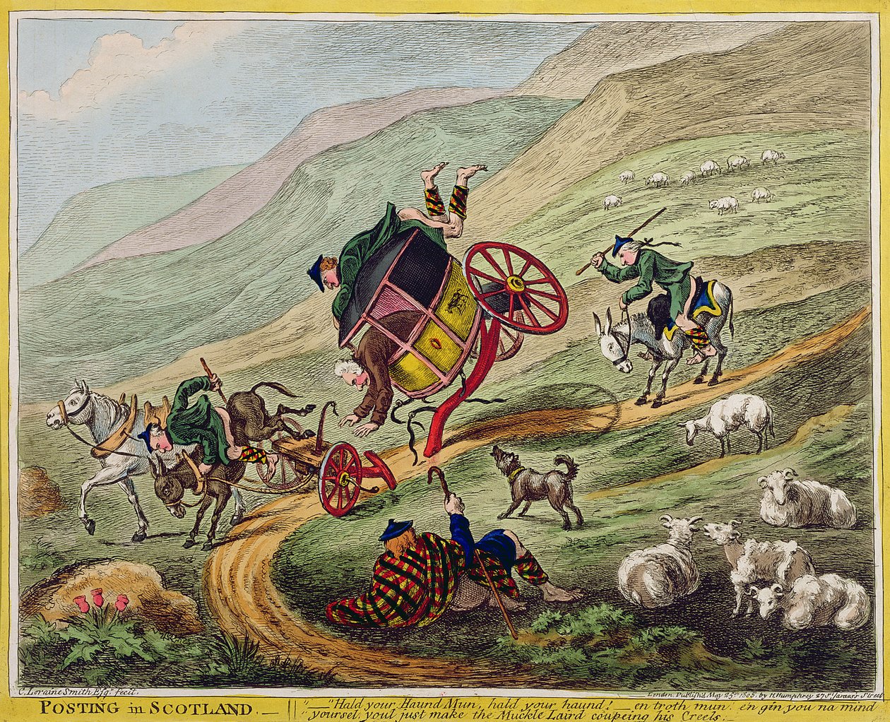 स्कॉटलैंड में पोस्टिंग, हन्ना हम्फ्रे द्वारा प्रकाशित, 1805 (हाथ से रंगीन नक़्क़ाशी) द्वारा चार्ल्स लोरेन स्मिथ