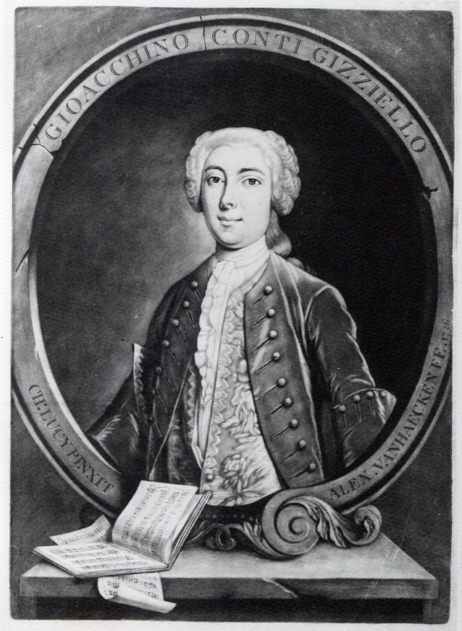 जिआओचिनो कोंटी, &39;गिज़ेल्लो&39;, अलेक्जेंडर वान हेकेन द्वारा 1736 में उत्कीर्ण द्वारा चार्ल्स लुसी