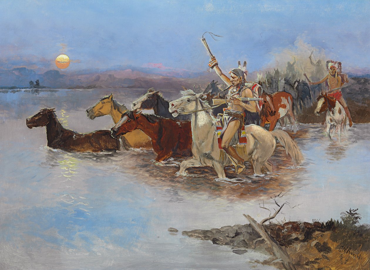 नदी पार करना, c.1895 द्वारा चार्ल्स मैरियन रसेल