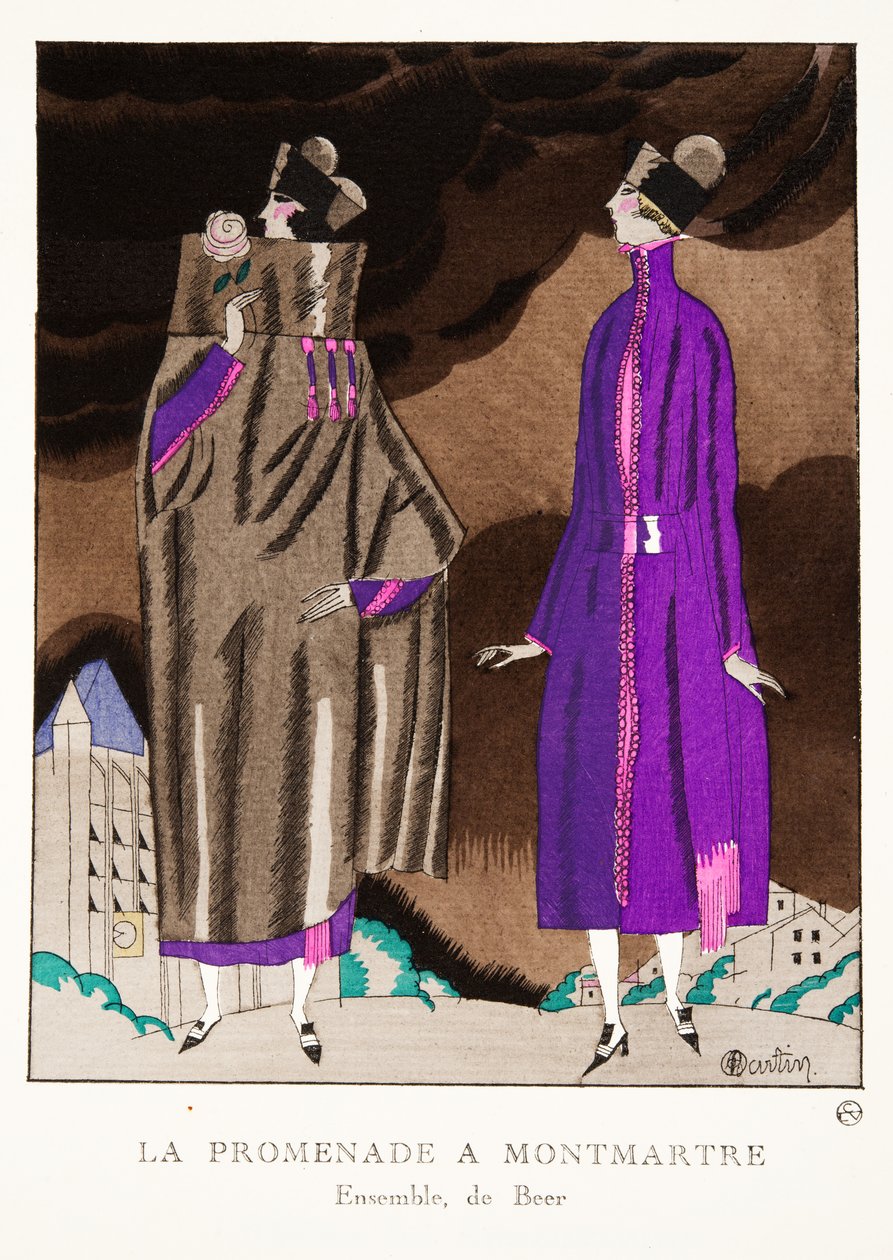La Promenade a Montmartre, कलेक्शन ऑफ़ फैशन प्लेट्स, 1920 (पोचोइर प्रिंट) से द्वारा चार्ल्स मार्टिन
