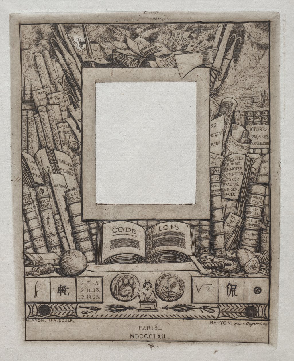 आर्मंड गुएरड, 1862 के पोर्ट्रेट के लिए एक फ़्रेम के लिए डिज़ाइन। द्वारा चार्ल्स मेरियन