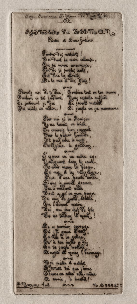 पैरिस ऑफ़ एचीचिंग्स: डेडिकेशन टू रेनियर नोम्स, जिसे ज़िमन, 1854 कहा जाता है। द्वारा चार्ल्स मेरियन