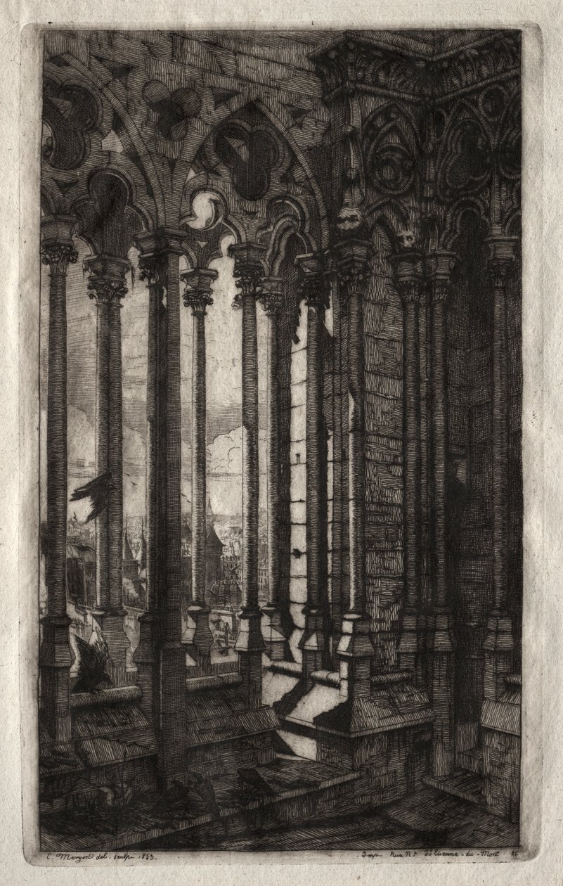 Etchings of Paris: द गैलरी ऑफ नोट्रे डेम, 1853। द्वारा चार्ल्स मेरियन