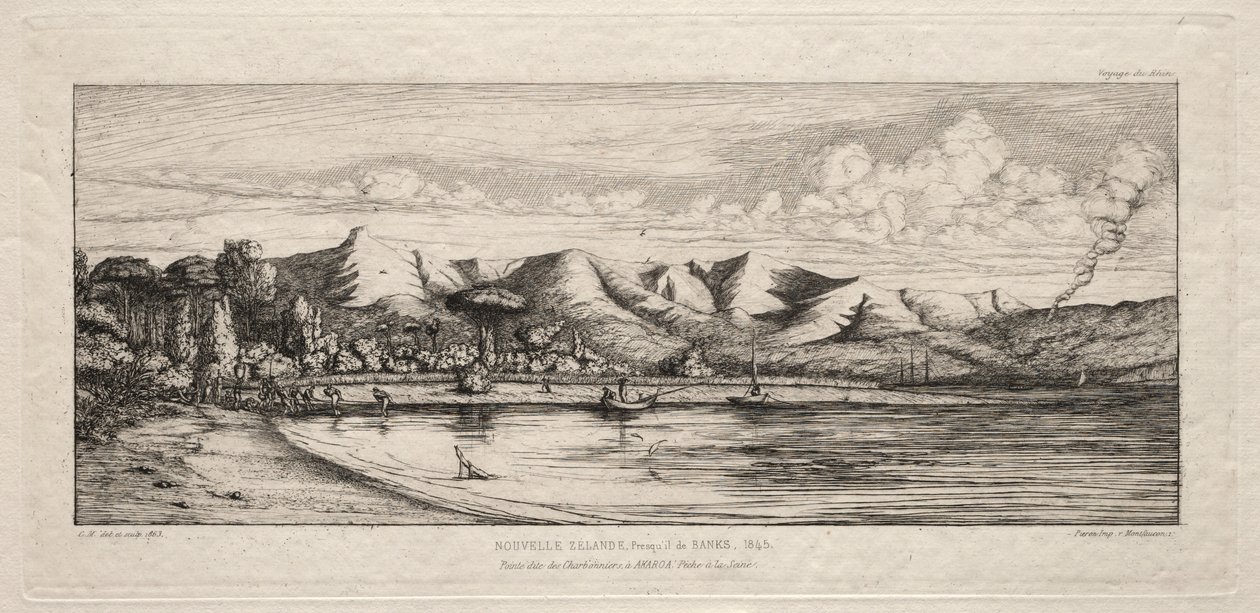 चारकोल बर्नर प्वाइंट, एकरोआ, बैंक्स प्रायद्वीप, 1845, 1863 से सीन फिशिंग। द्वारा चार्ल्स मेरियन