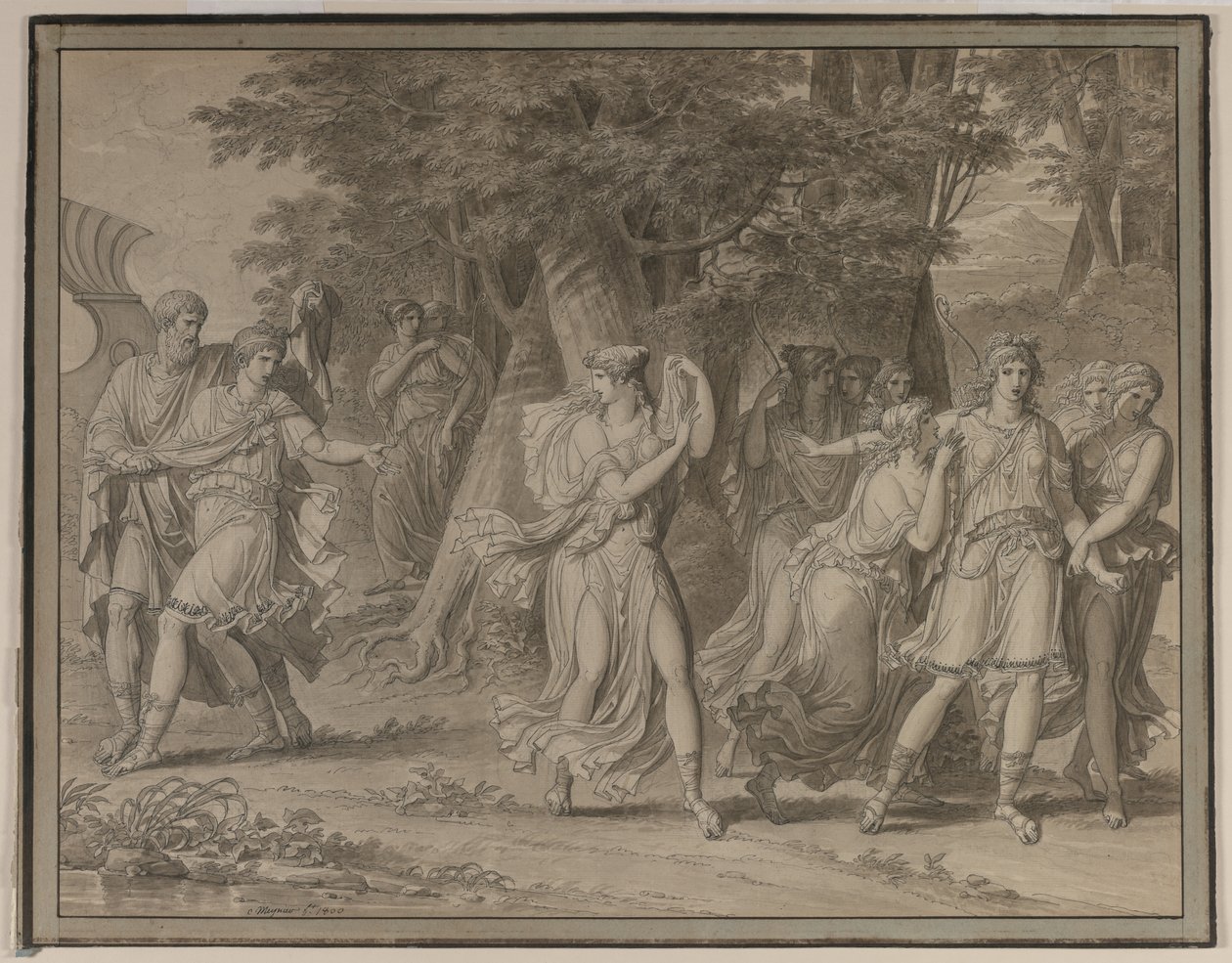 Telemachus, Mentor द्वारा आग्रह किया गया है, 1800 के Calypso के द्वीप को छोड़कर। द्वारा चार्ल्स मेनियर