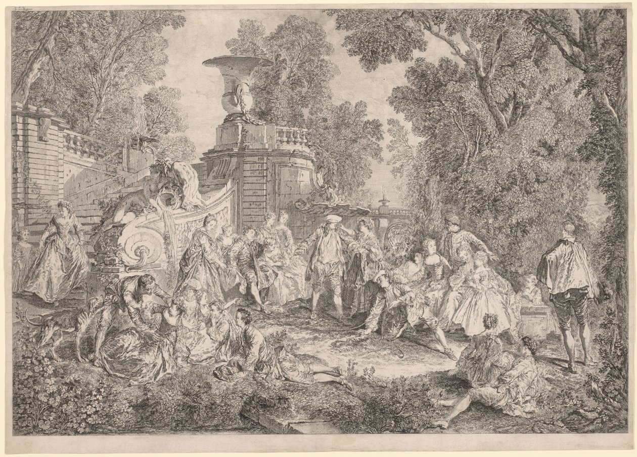 द गेम ऑफ़ ब्लाइंड मैंस ब्लफ़, 1739। द्वारा चार्ल्स निकोलस कोचीन