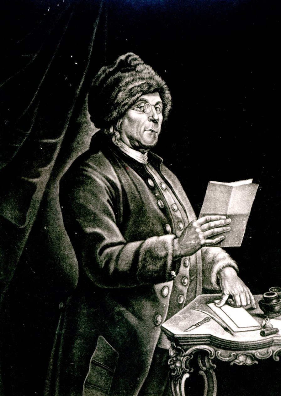बेंजामिन फ्रैंकलिन का पोर्ट्रेट, 1777 (लिथो) (bw फोटो) द्वारा चार्ल्स निकोलस II कोचीन
