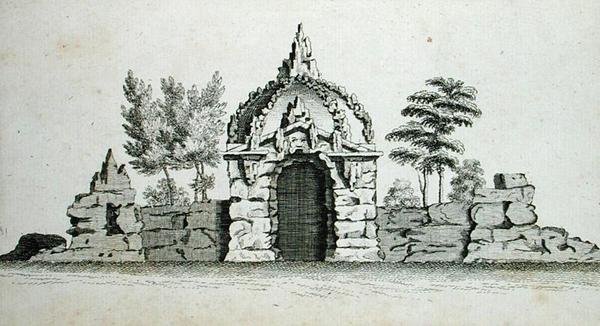 गॉथिक, चीनी और आधुनिक स्वाद में सजावटी वास्तुकला से एक कुटी, 1758 (उत्कीर्णन) प्रकाशित द्वारा चार्ल्स ओवर