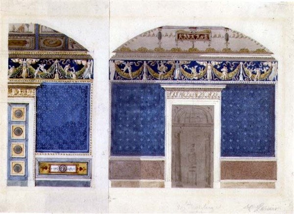 एम्पायर पैलेस इंटीरियर के लिए डिज़ाइन, c.1810 (कागज पर वॉटरकलर और गौचे) द्वारा चार्ल्स Percier
