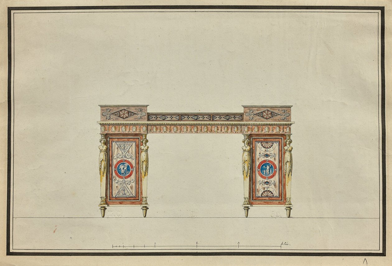 एक डेस्क का डिज़ाइन, c.1800 (कागज पर पानी के रंग और स्याही) द्वारा चार्ल्स Percier