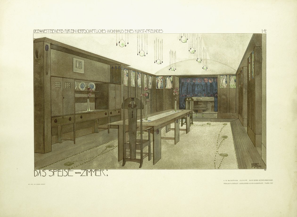 भोजन कक्ष, c.1901 (कपल लिथोग्राफ) द्वारा चार्ल्स रेनी (बाद) मैकिनटोश
