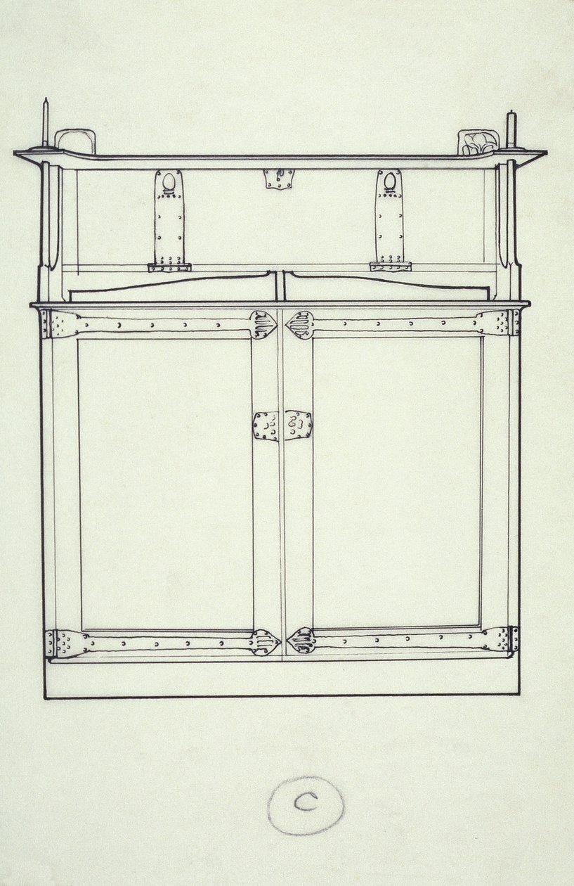 फर्नीचर की लाइन ड्राइंग (एक कैबिनेट), c.1910 (कागज पर स्याही) द्वारा चार्ल्स रेनी मैकिन्टोश