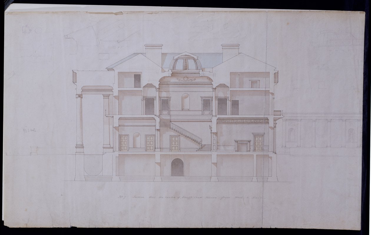 लउ क्रू हाउस, काउंटी मैथ, आयरलैंड, c.1825 (कागज पर पेन und स्याही और wc) के लिए डिजाइन द्वारा चार्ल्स रॉबर्ट कॉकरेल