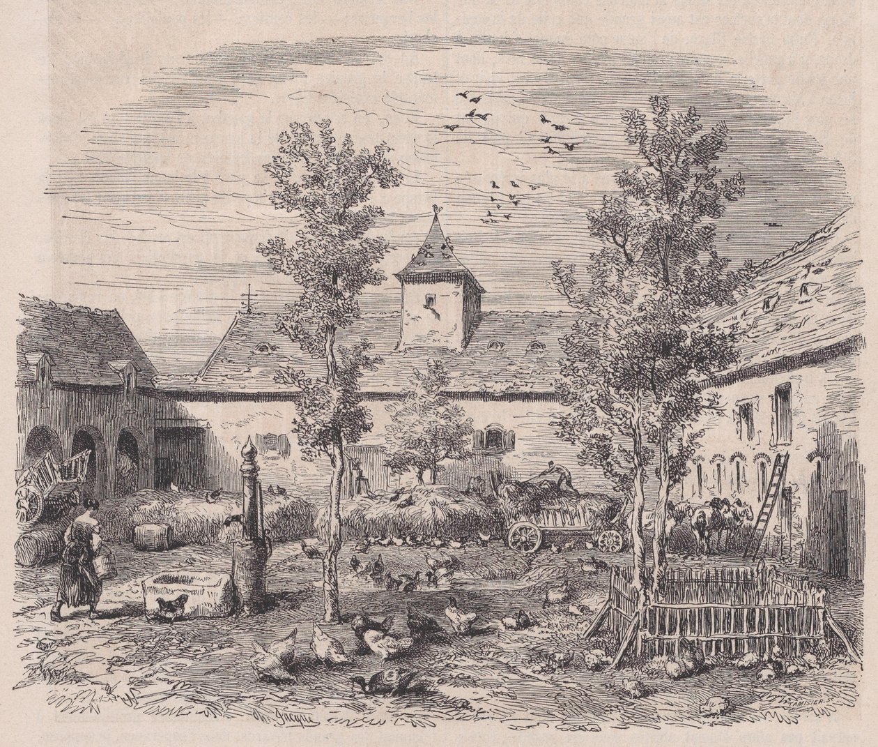 एक खेत का आंतरिक दृश्य, ले मैगासिन पित्तोरेस्क, सीए से। 1852. द्वारा चार्ल्स टैमिसिएर