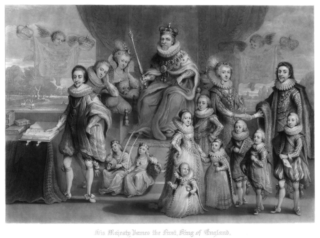 इंग्लैंड, स्कॉटलैंड और आयरलैंड के राजा जेम्स I का परिवार, 1816। द्वारा चार्ल्स टर्नर