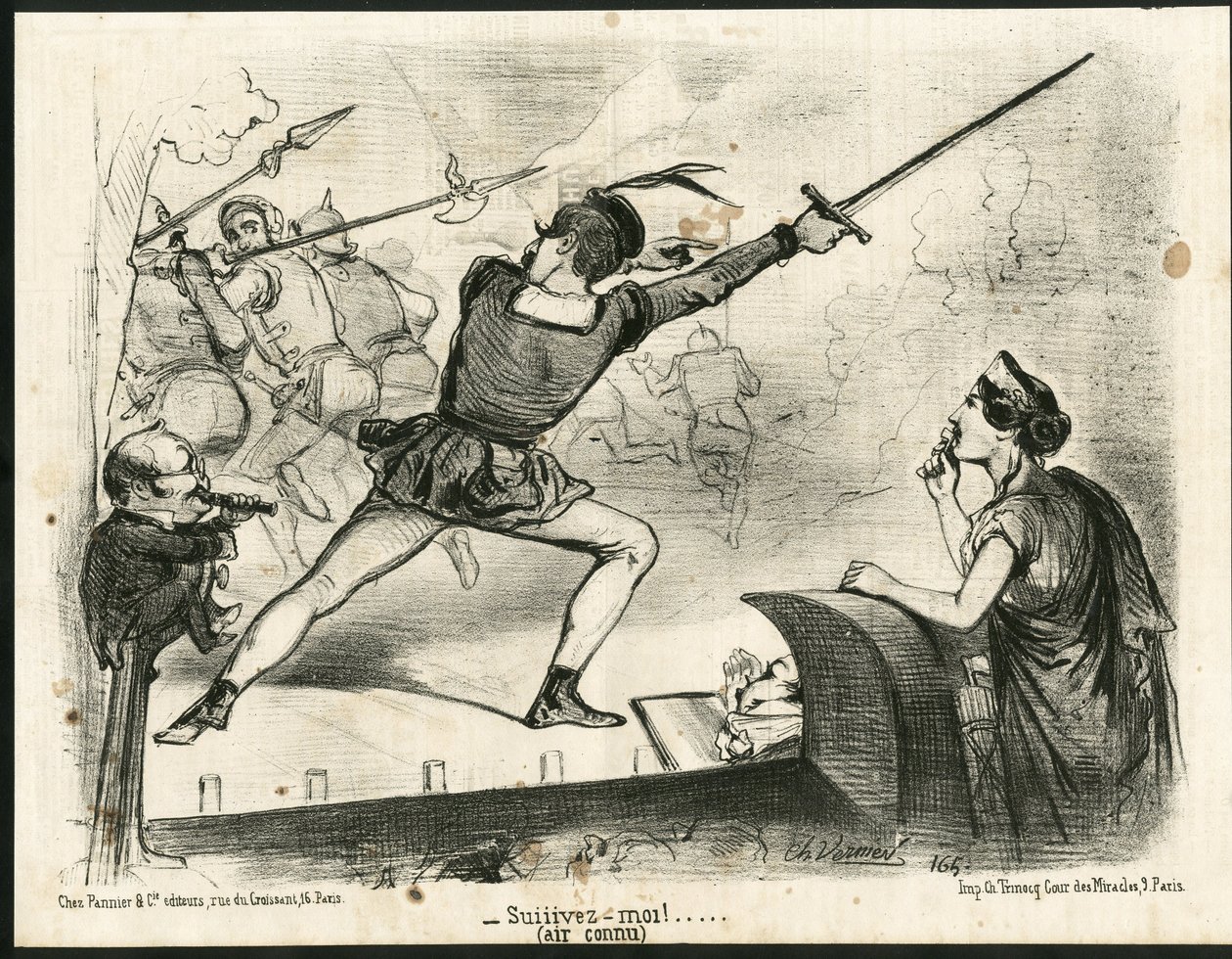 ले चरिवारी में चार्ल्स वर्नियर (? -1887) द्वारा चित्रण - थिएटर, गणतंत्र के राष्ट्रपति - थियर्स एडोल्फ, नेपोलियन III द्वारा चार्ल्स वर्नियर