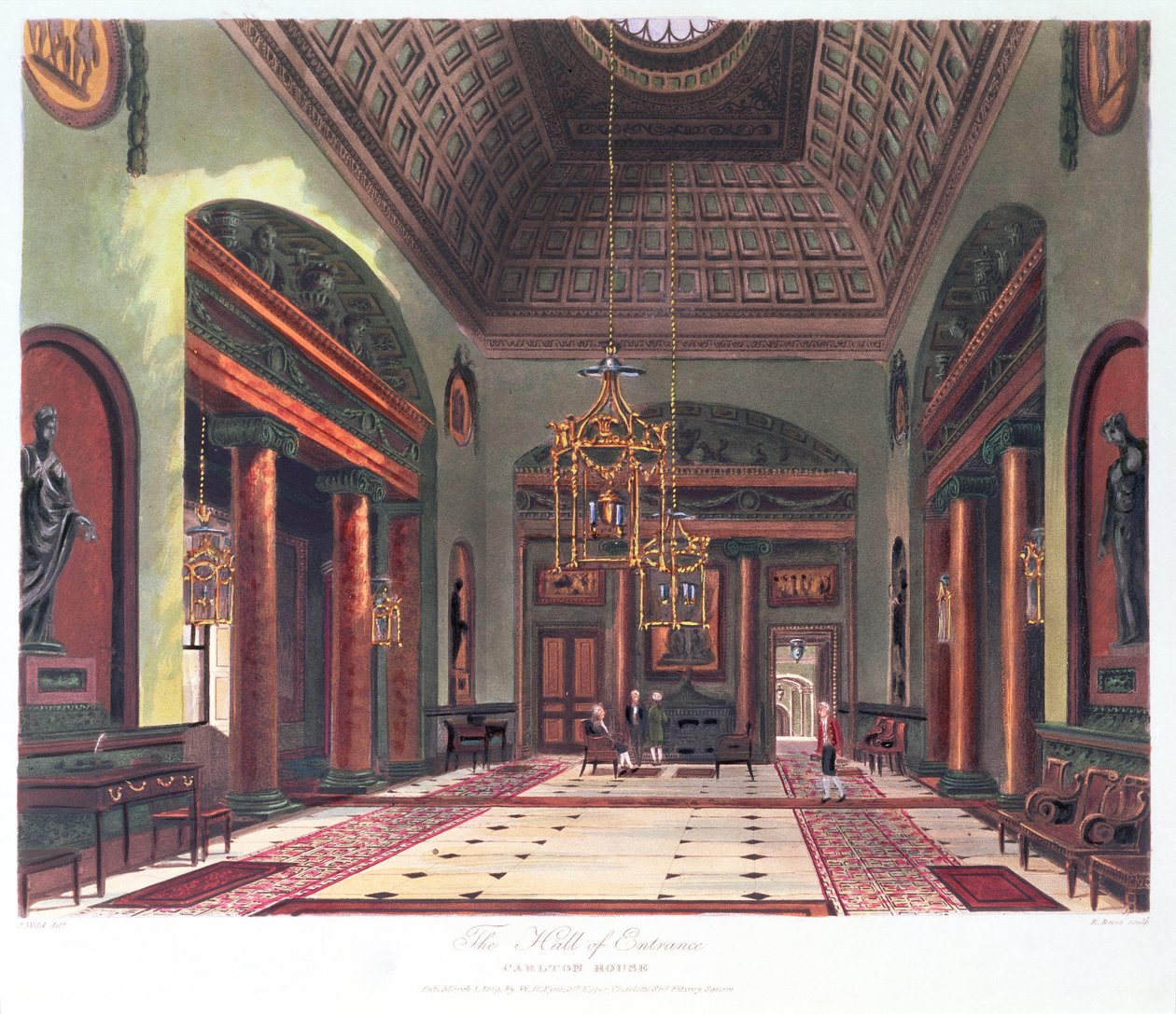 प्रवेश द्वार, कार्लटन हाउस, आर। रीव, पब द्वारा उत्कीर्ण है 1819 WHPyne द्वारा द्वारा चार्ल्स वाइल्ड