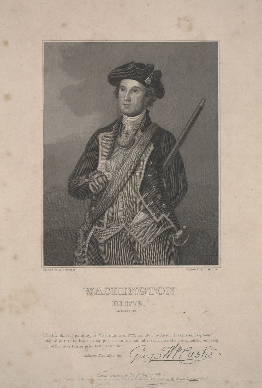 1772 में वाशिंगटन, Anson Dickinson द्वारा बनाया गया। c8833 (स्टील उत्कीर्णन) द्वारा चार्ल्स विल्सन (बाद) मोर