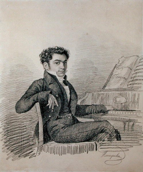 संगीतकार एलेक्सी एन। वेरस्टोव्स्की का पोर्ट्रेट (1799-1862) (कागज पर कोयला) द्वारा चार्ल्स डी हम्पेलन