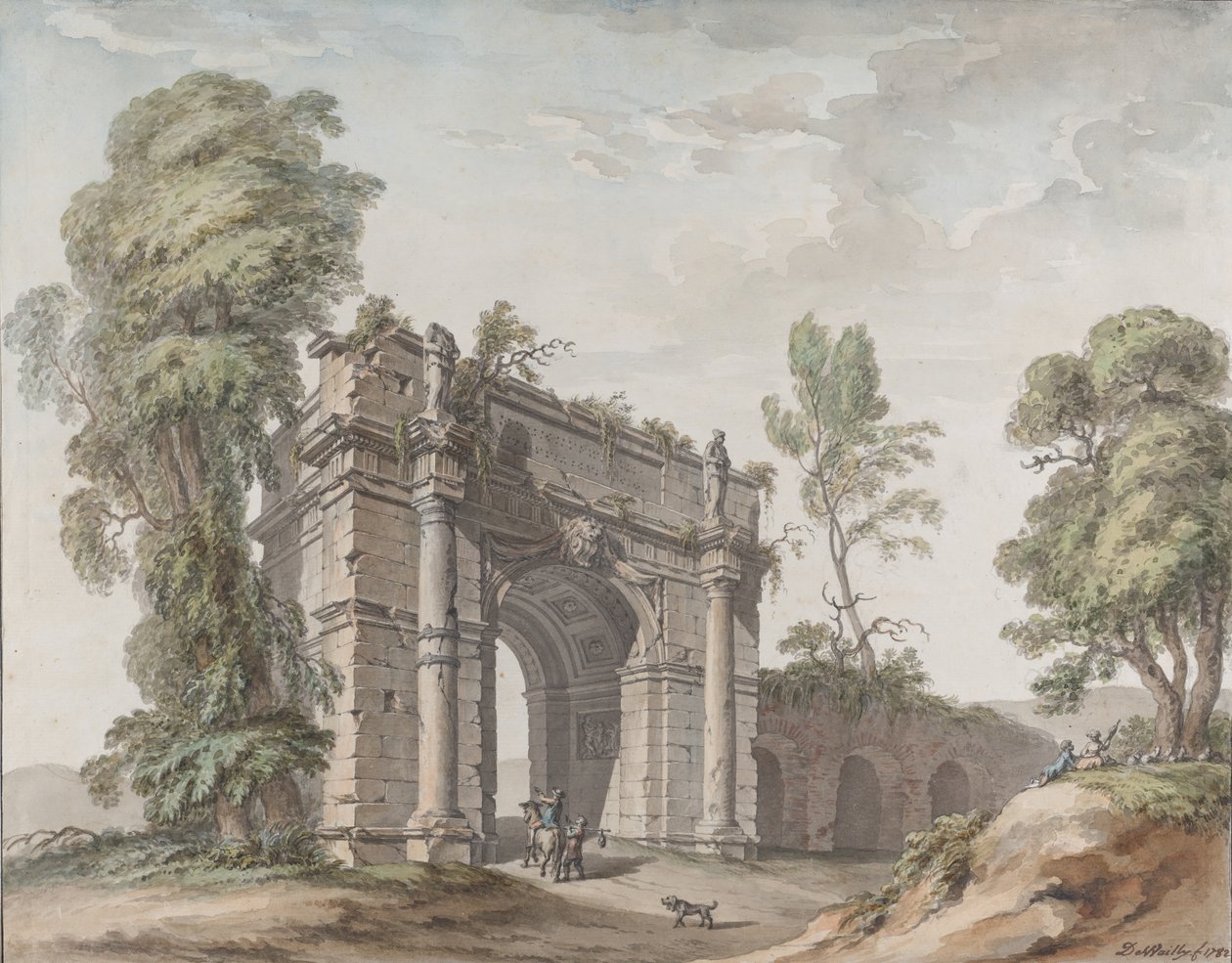 1782 में चेटो डी एंघियन, बेल्जियम में गार्डन के लिए एक विजयी आर्क के लिए डिजाइन। द्वारा चार्ल्स डी वैली