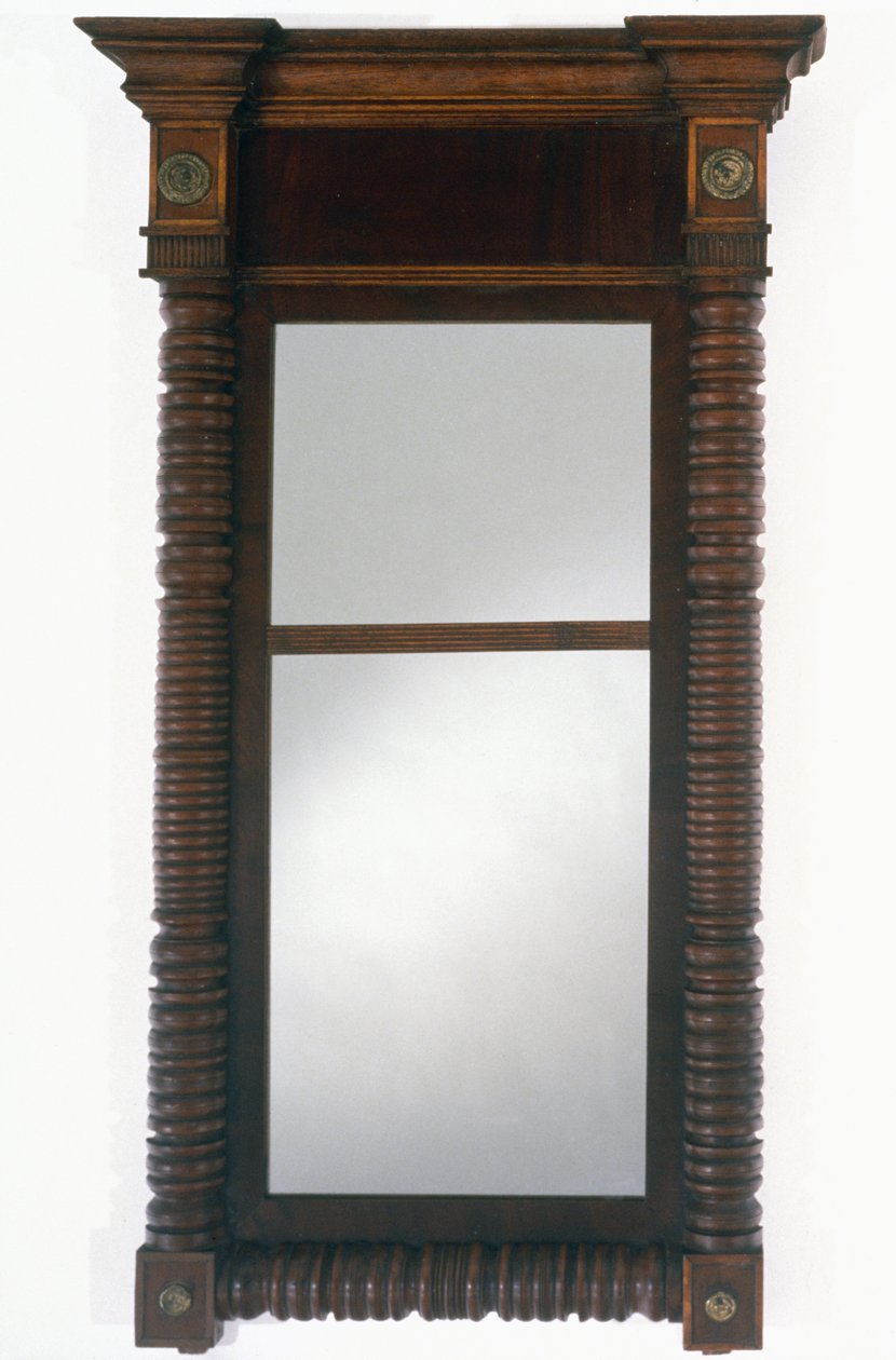 लुकिंग ग्लास, सी। 1830-1837 (महोगनी और चेरी; पूर्वी सफेद देवदार, मुलायम मेपल, पीतल और दर्पण कांच) द्वारा चार्ल्स डेल वेचियो