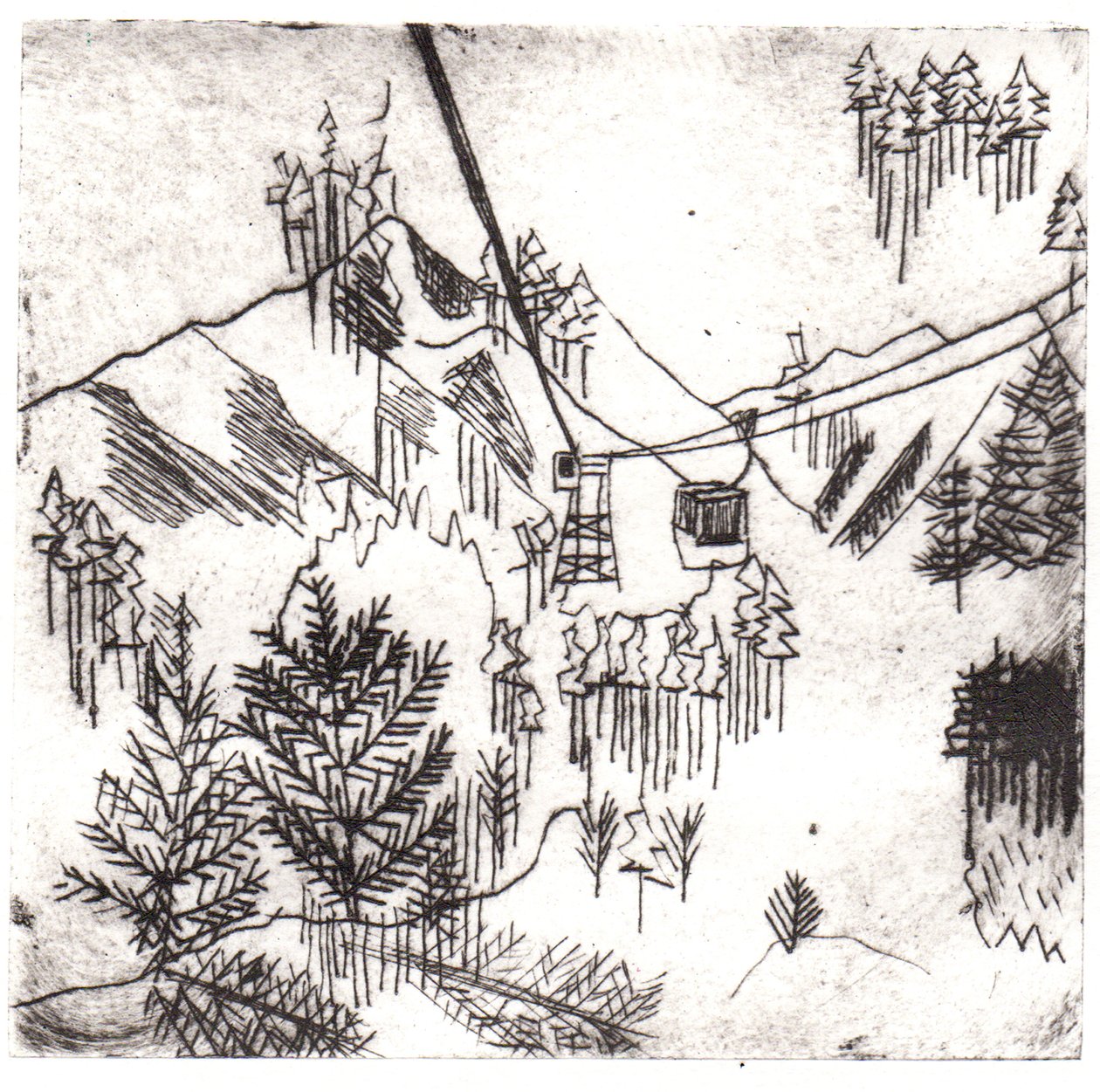 मेहरोफेन पर्वत, 2015 (शुष्क-बिंदु नक़्क़ाशी और डिजिटल) द्वारा शार्लोट ओर्री