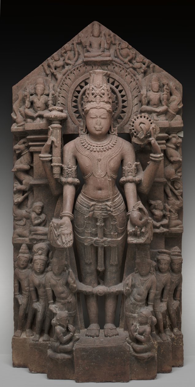 विष्णु और परिचारक, c.1026 ई। (बलुआ पत्थर) द्वारा चालुक्य वंश (c.940 1244) भारतीय विद्यालय