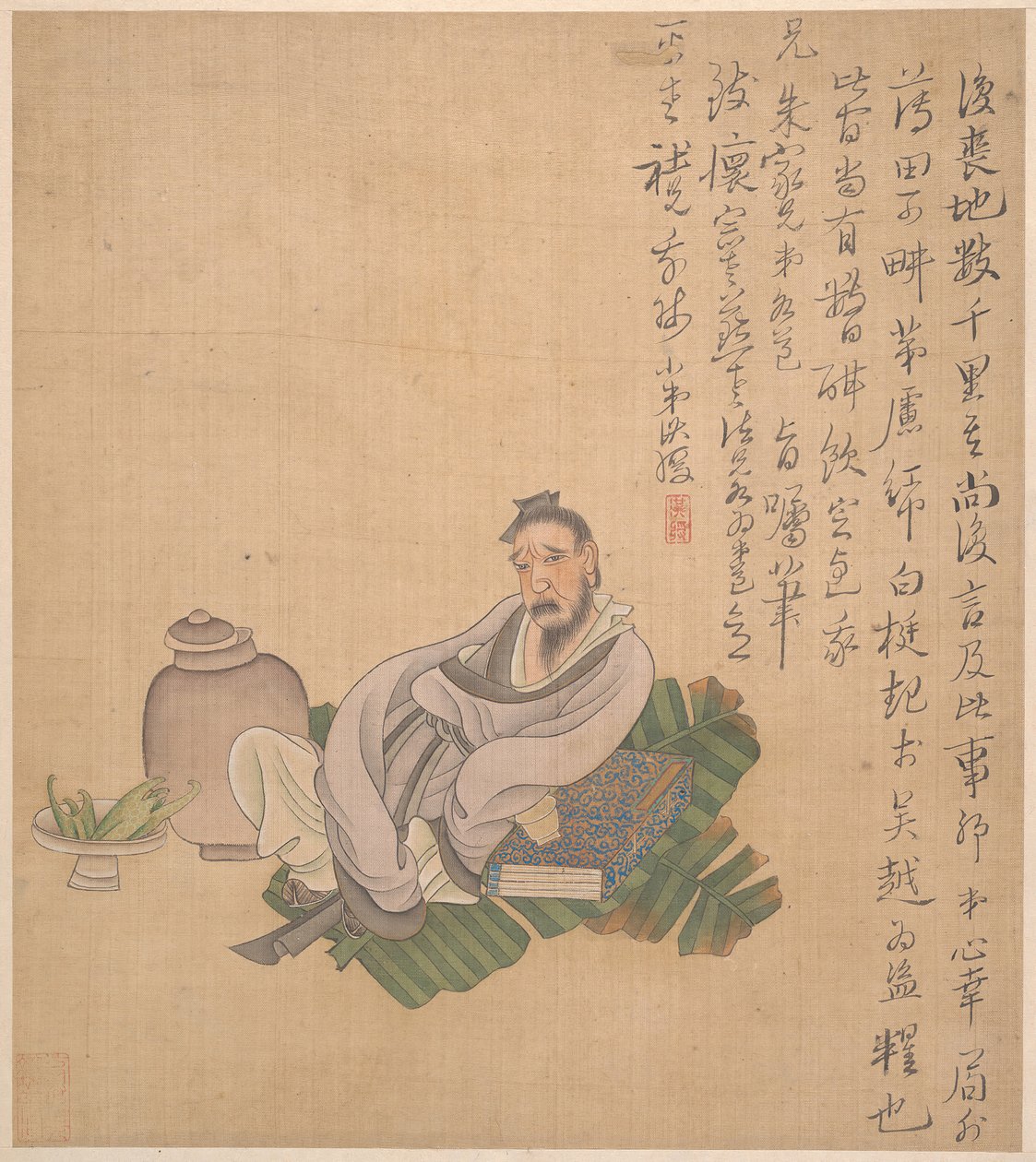 आंकड़े, फूल और परिदृश्य, एक पत्ती दिनांक 1627। द्वारा चेन होंगशॉ