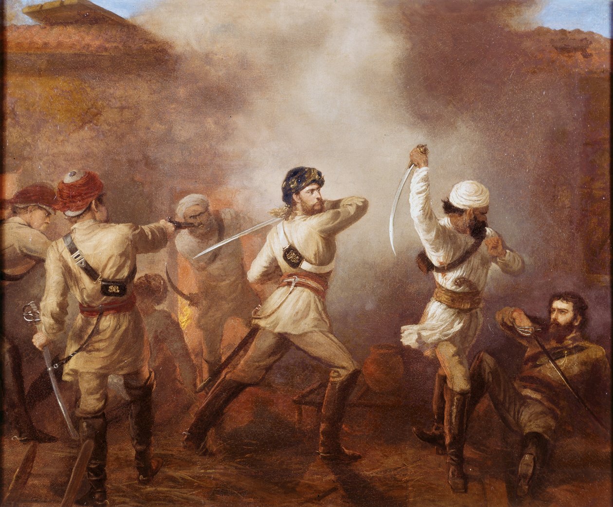 15 अगस्त 1857 को खुरोखाह में भारतीय विद्रोह के दौरान कप्तान चार्ल्स जॉन स्टेनली गॉफ (1832-1912) द्वारा शेवेलियर लुइस विलियम देसांगेस