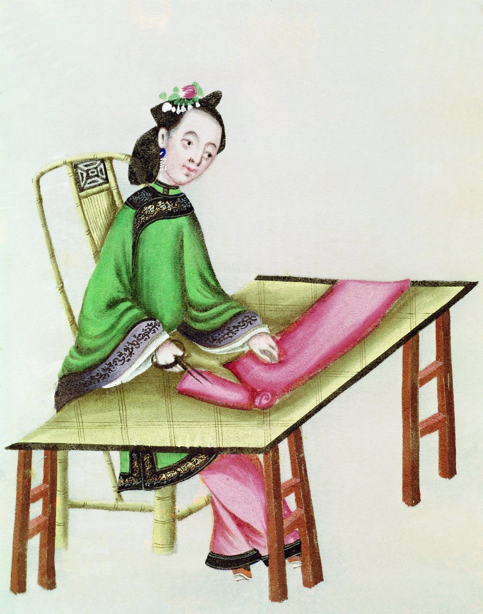 एक चीनी महिला की कटाई का कपड़ा, Qianlong अवधि (1736-96) द्वारा चीनी स्कूल