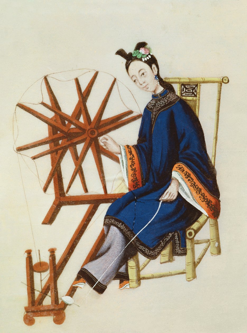 एक चीनी महिला कताई, Qianlong अवधि (1736-96) द्वारा चीनी स्कूल