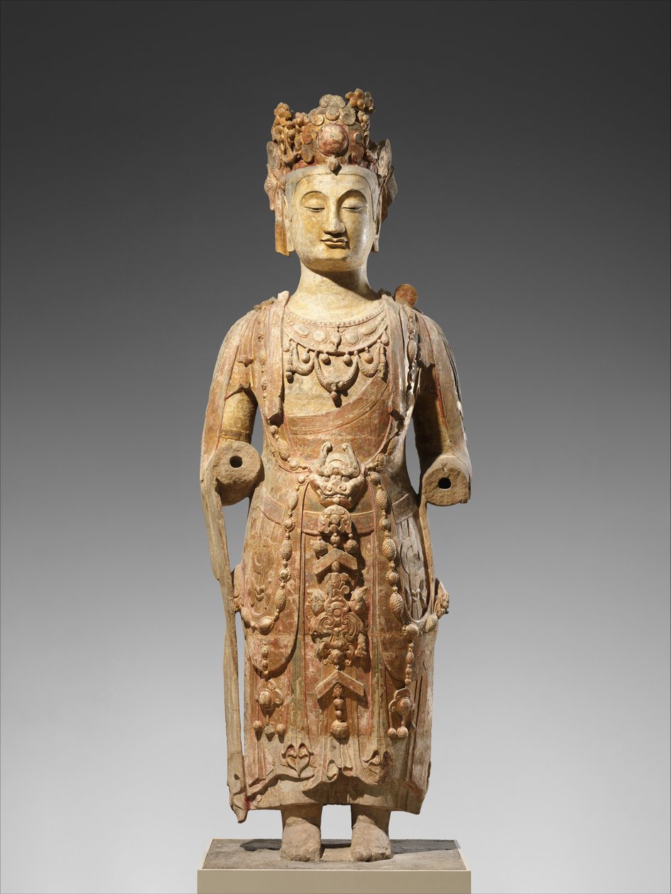 बोधिसत्व, शायद अवलोकितेश्वर (गुआनिन), c.550-60 (वर्णक के साथ बलुआ पत्थर) द्वारा चीनी स्कूल