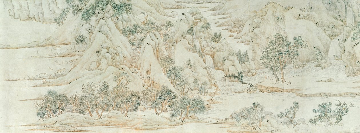 चीनी लैंडस्केप, मिंग राजवंश (कागज पर कलम और स्याही धोना) द्वारा चीनी स्कूल