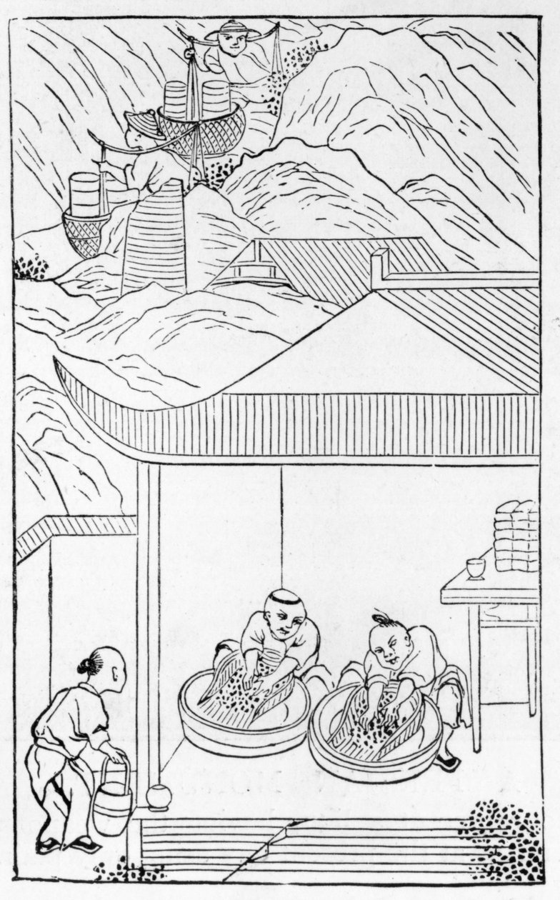 चीन के निर्माण पर चित्रों की एक श्रृंखला से, रंग के लिए नीले तामचीनी का संग्रह और धुलाई द्वारा चीनी स्कूल