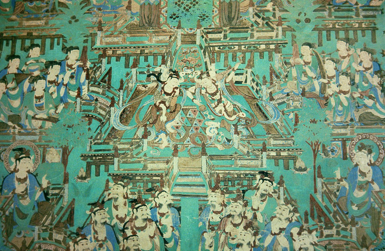नृत्य देवियों, तांग राजवंश, 618-907 (दीवार पेंटिंग) द्वारा चीनी स्कूल